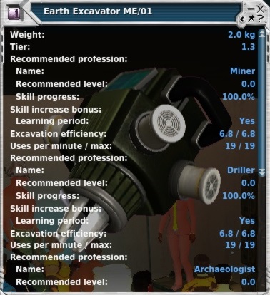 Earth Excavator ME/01 Stats